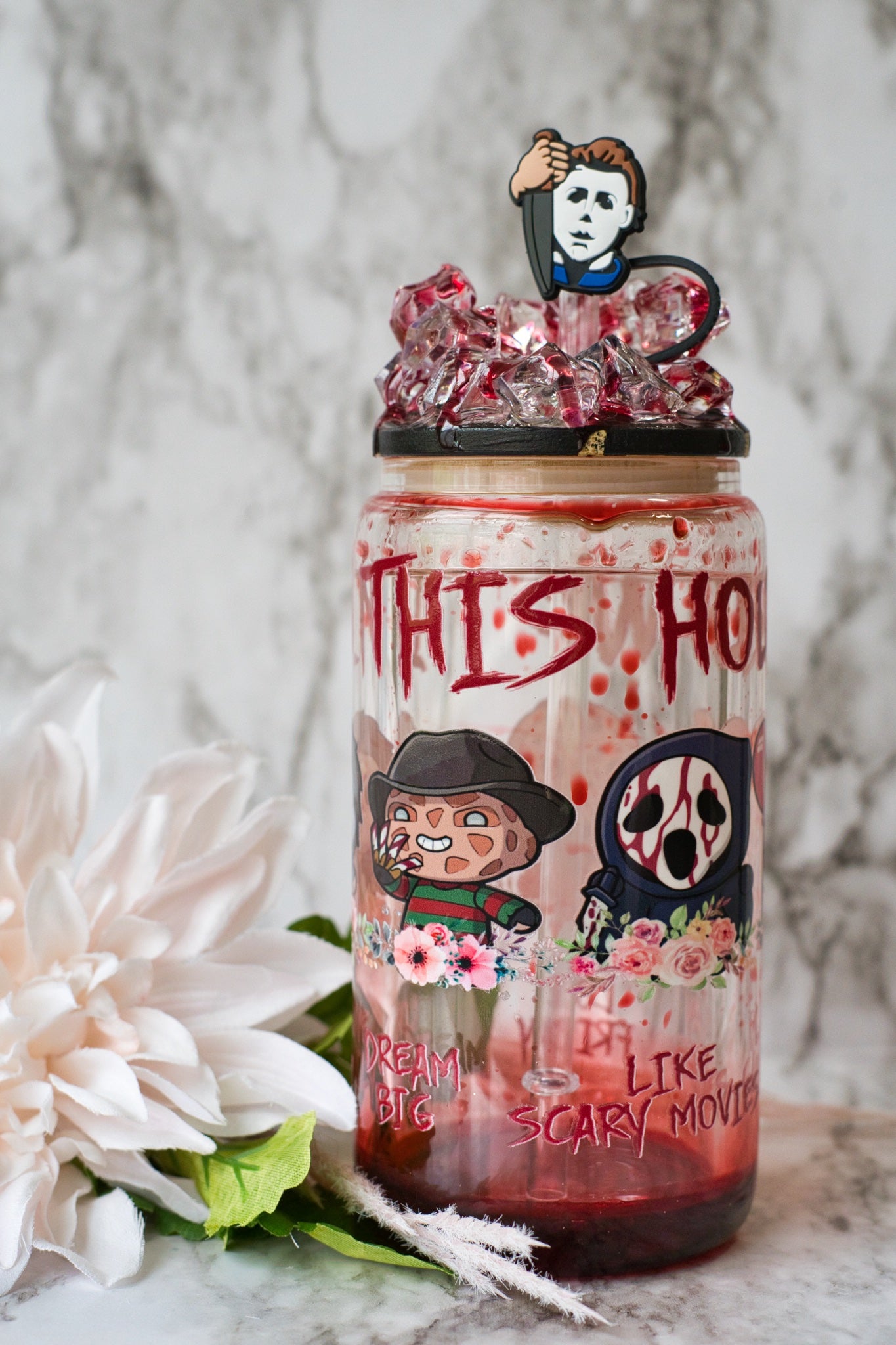 Horror Family Oozing Snow Globe Tumbler with Oozing Ice Lid