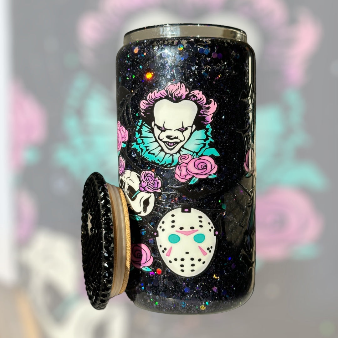 Retro Horror Friends Holographic Snow Globe Tumbler