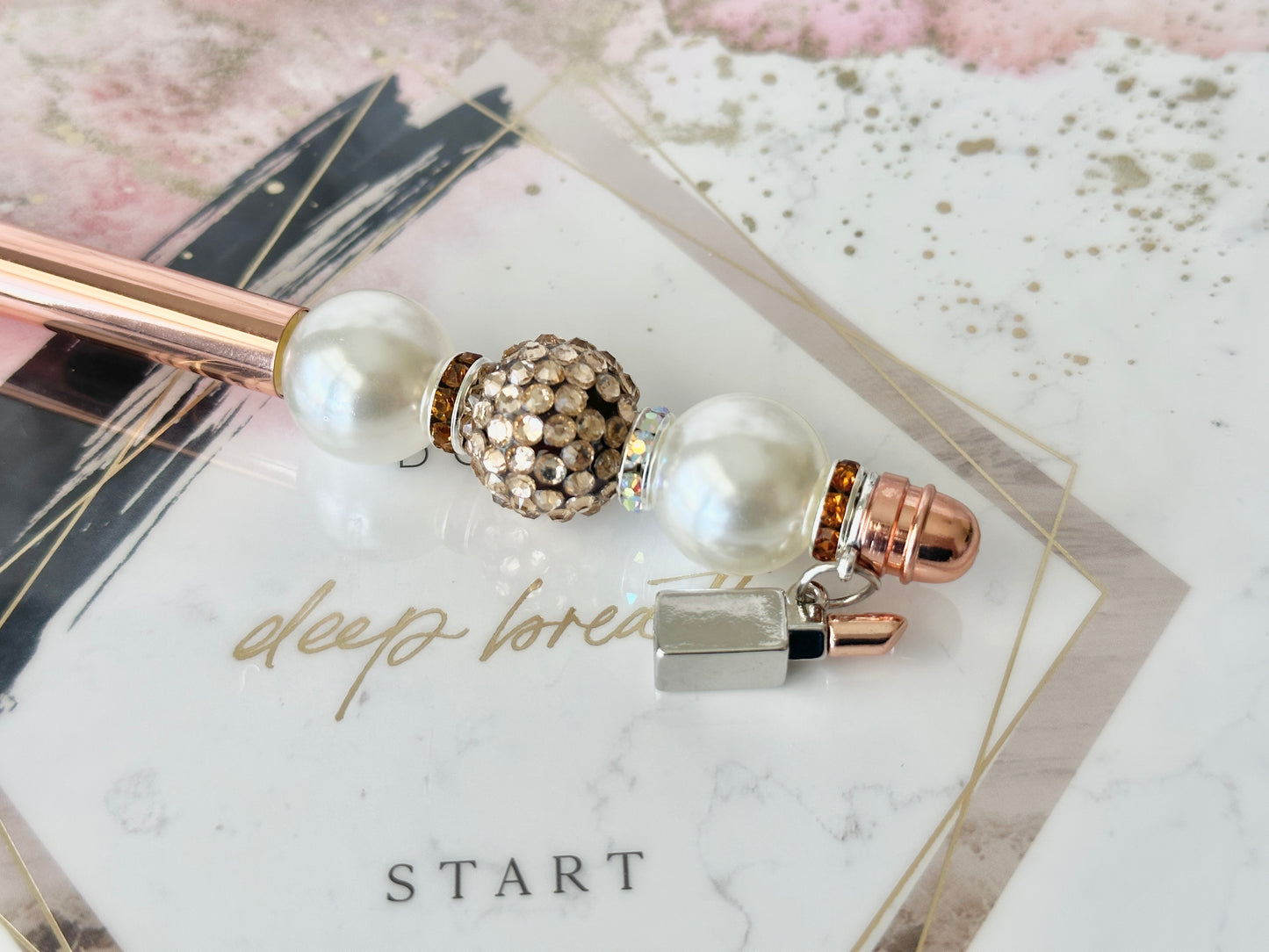 Rose Gold Lipstick Beaded Pen