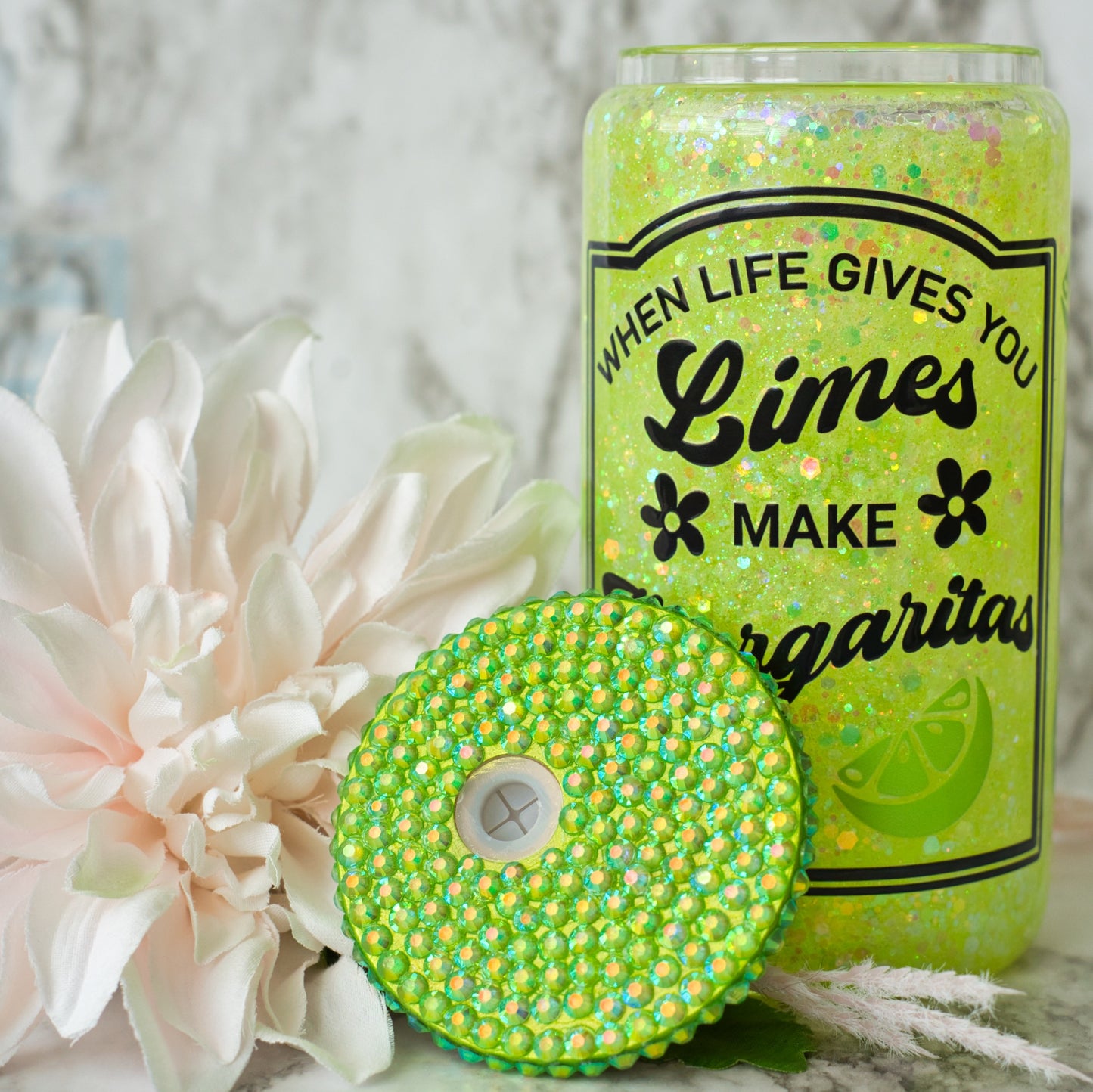 Margarita Lime Glass Snow Globe Tumbler - 16oz