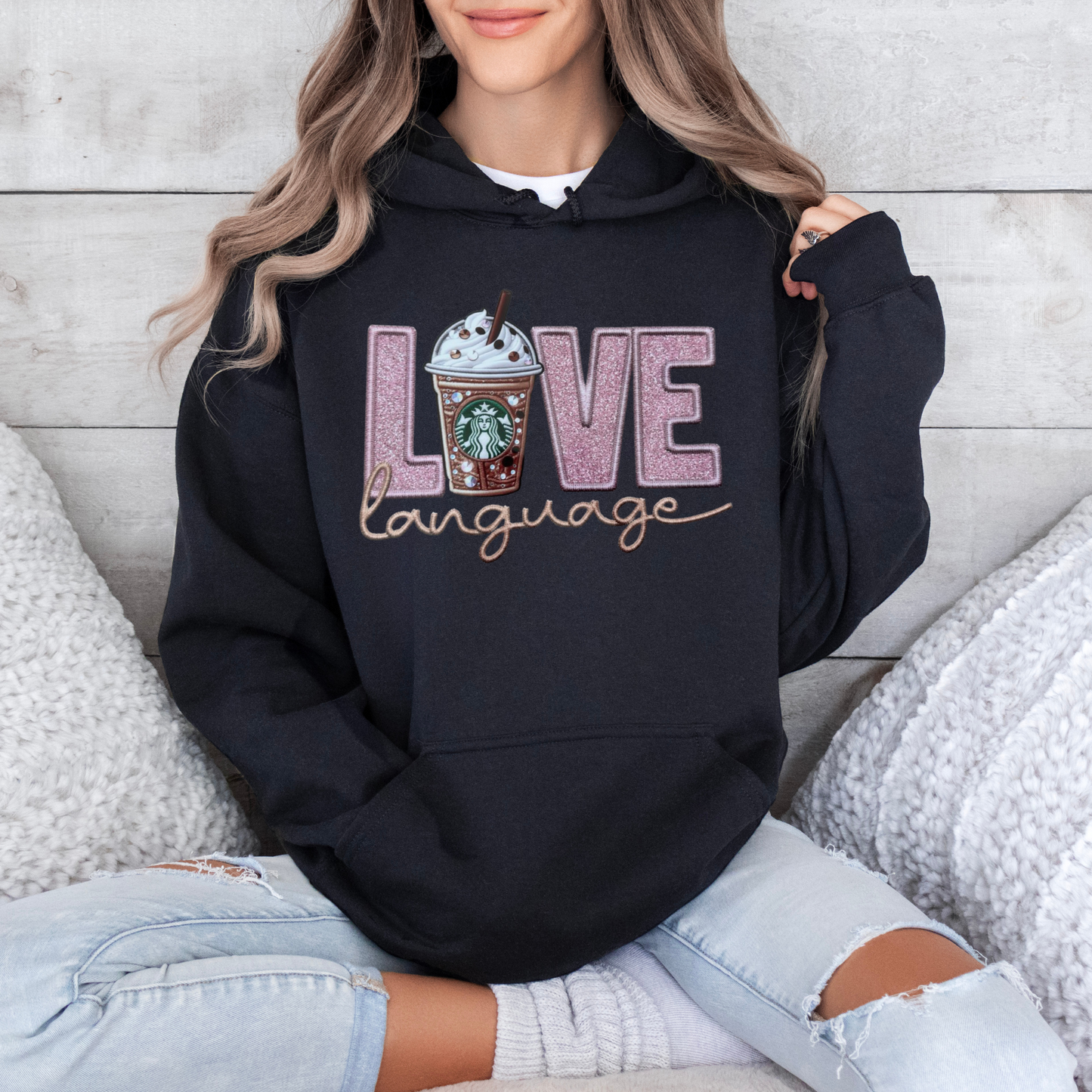 Love Language Faux Embroidered Starbs Hoodie