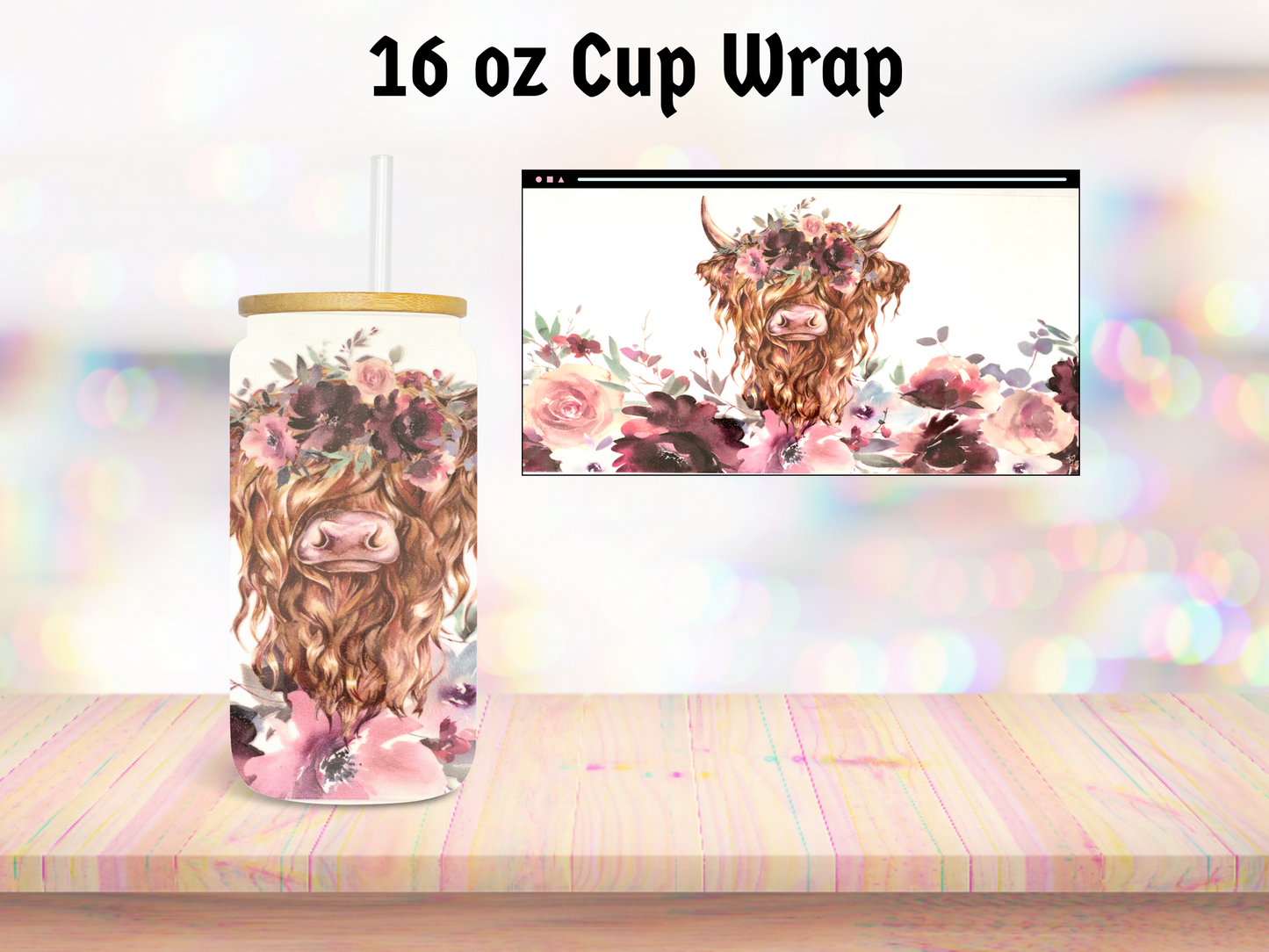 Pink Moody Cow 16oz Cup Wrap