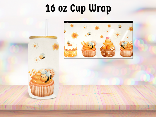 Bee Cupcake 16oz Cup Wrap