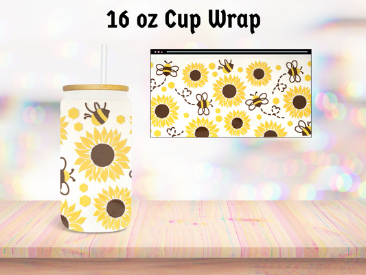 Bees and Sunflowers 16oz Cup Wrap