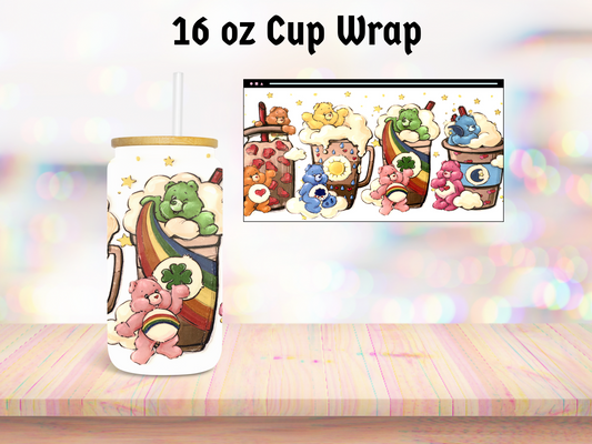 Rainbow Bears in Cups 16oz Cup Wrap