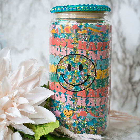 Choose Happy Rhinestone Snow Globe Tumbler