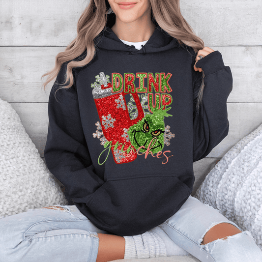 Drink Up Faux Glitter Hoodie