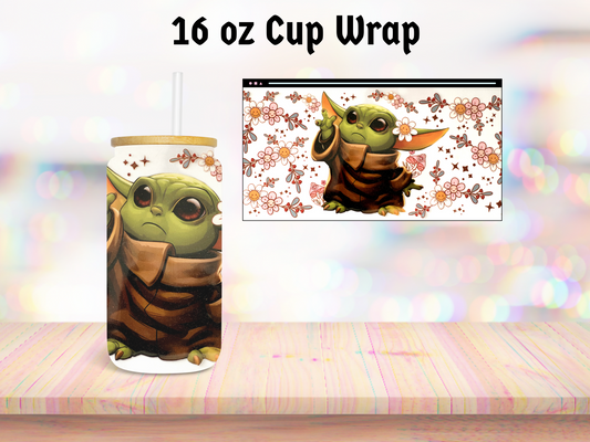 Green Character with Flowers 16oz Cup Wrap