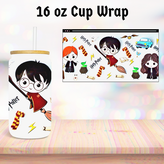 Wizard Boy Broom 16oz Cup Wrap