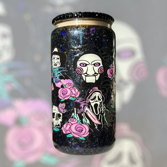 Retro Horror Friends Holographic Snow Globe Tumbler