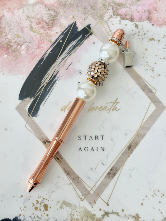 Rose Gold Lipstick Beaded Pen