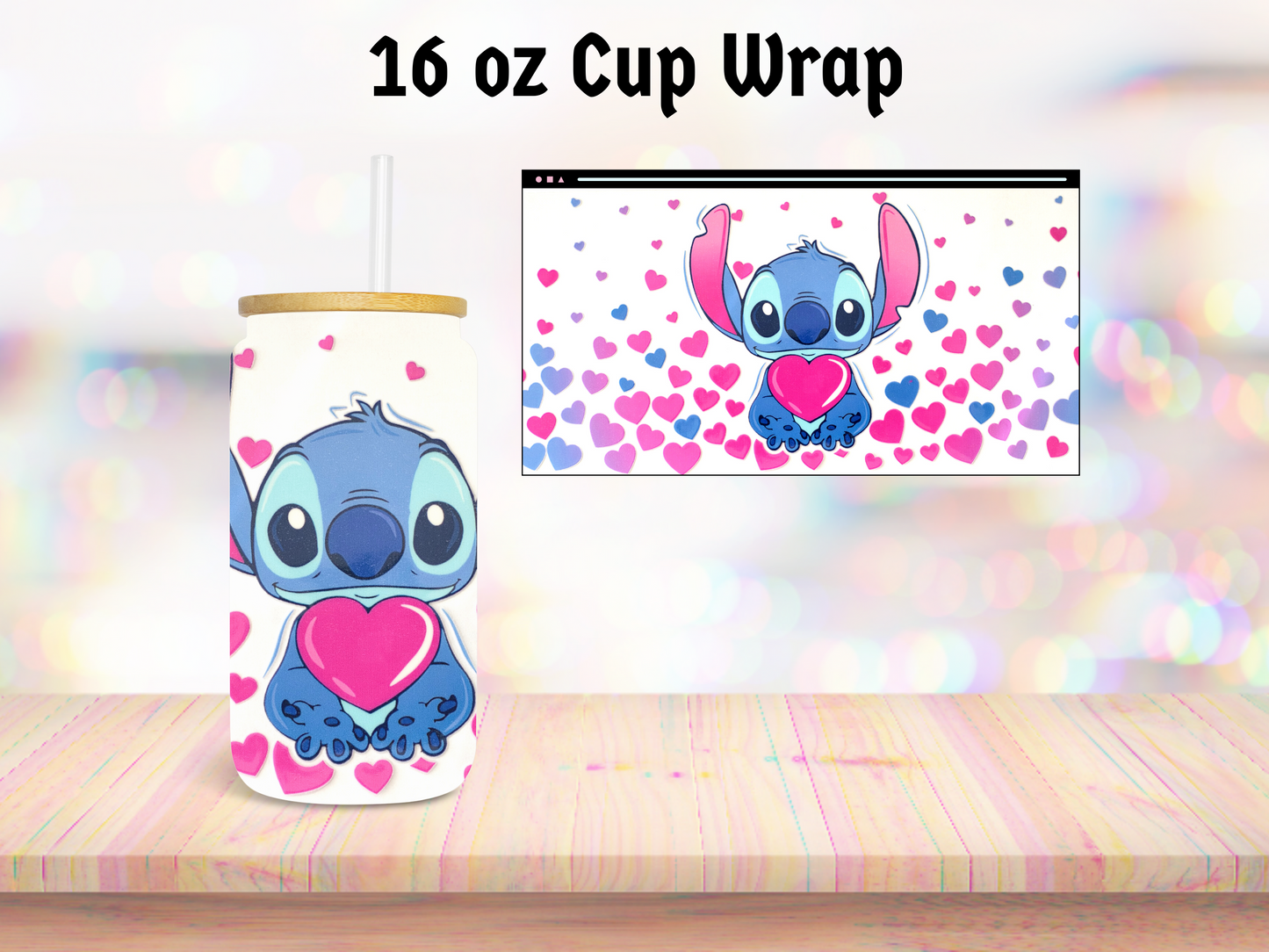 Blue Character with Love 16oz Cup Wrap