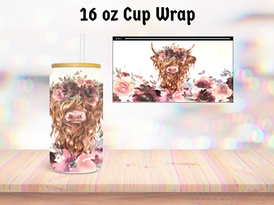 Pink Moody Cow 16oz Cup Wrap