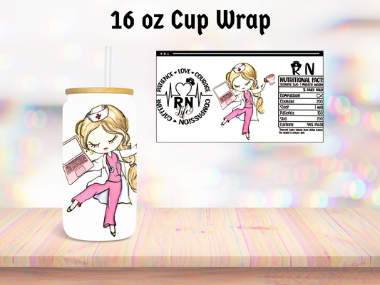 Pink Nurse 16oz Cup Wrap