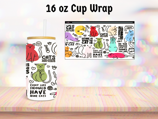 Colorful Cat Lovers 16oz Cup Wrap