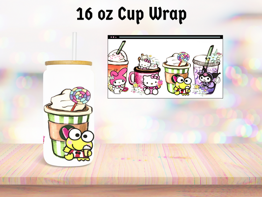 Cat Friends in Coffee Cups 16oz Cup Wrap