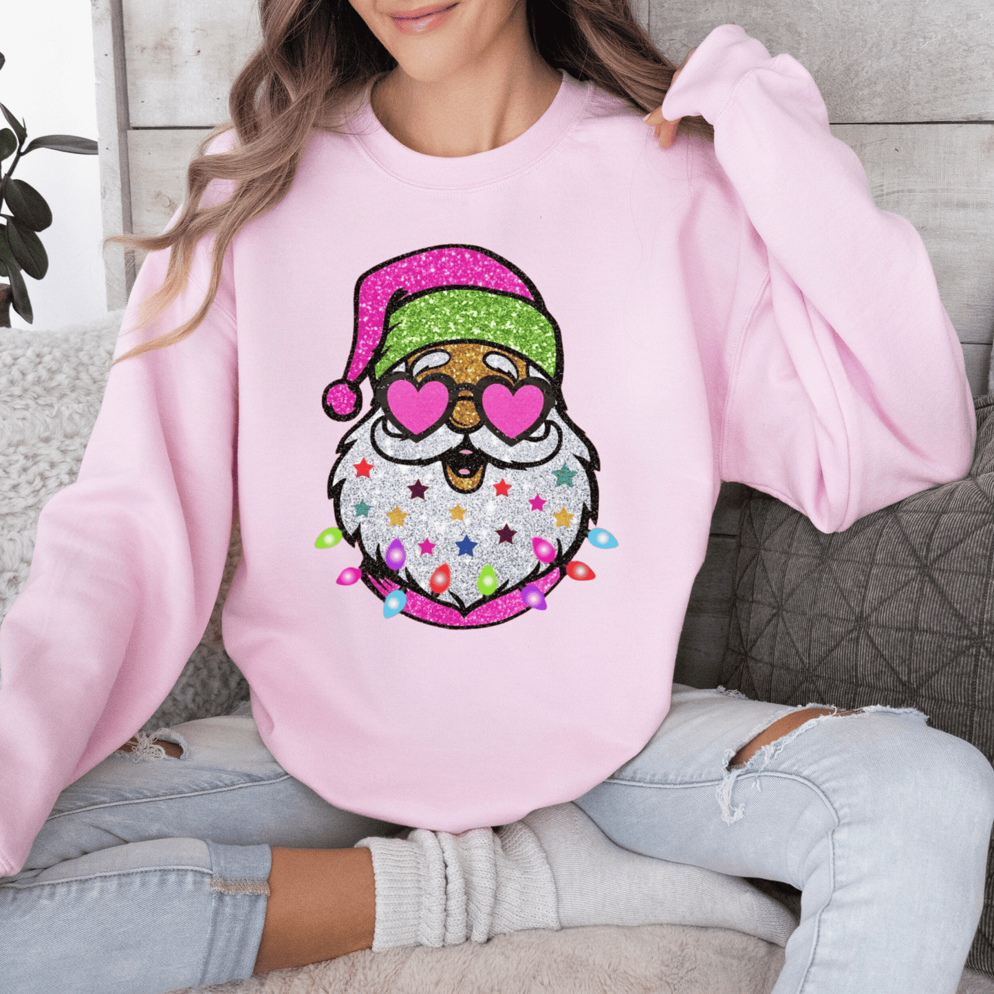 Santa Lights Faux Glitter Sweatshirt