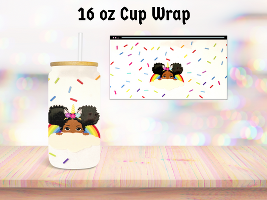 Rainbow Sprinkle Girl 16oz Cup Wrap