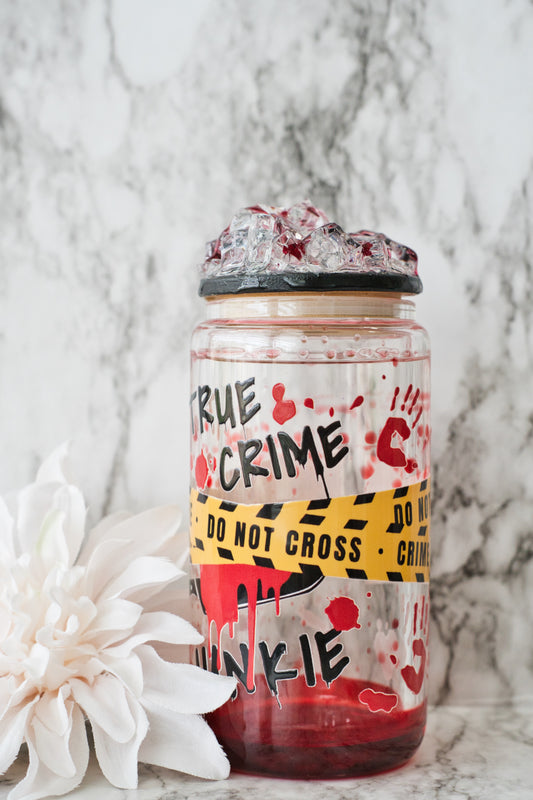 True Crime Junkie Oozing Snow Globe Tumbler with Oozing Ice Lid