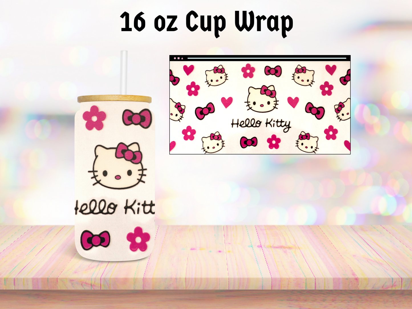 Pink Kitty 16oz Cup Wrap