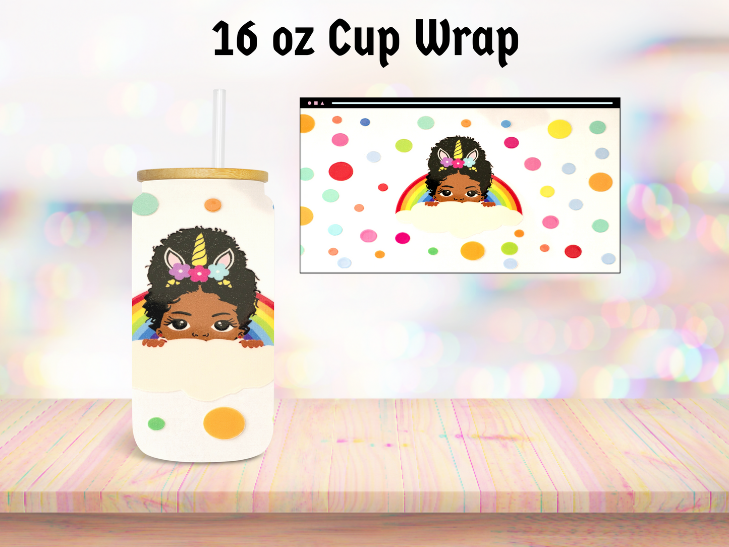 Rainbow Dot Girl 16oz Cup Wrap