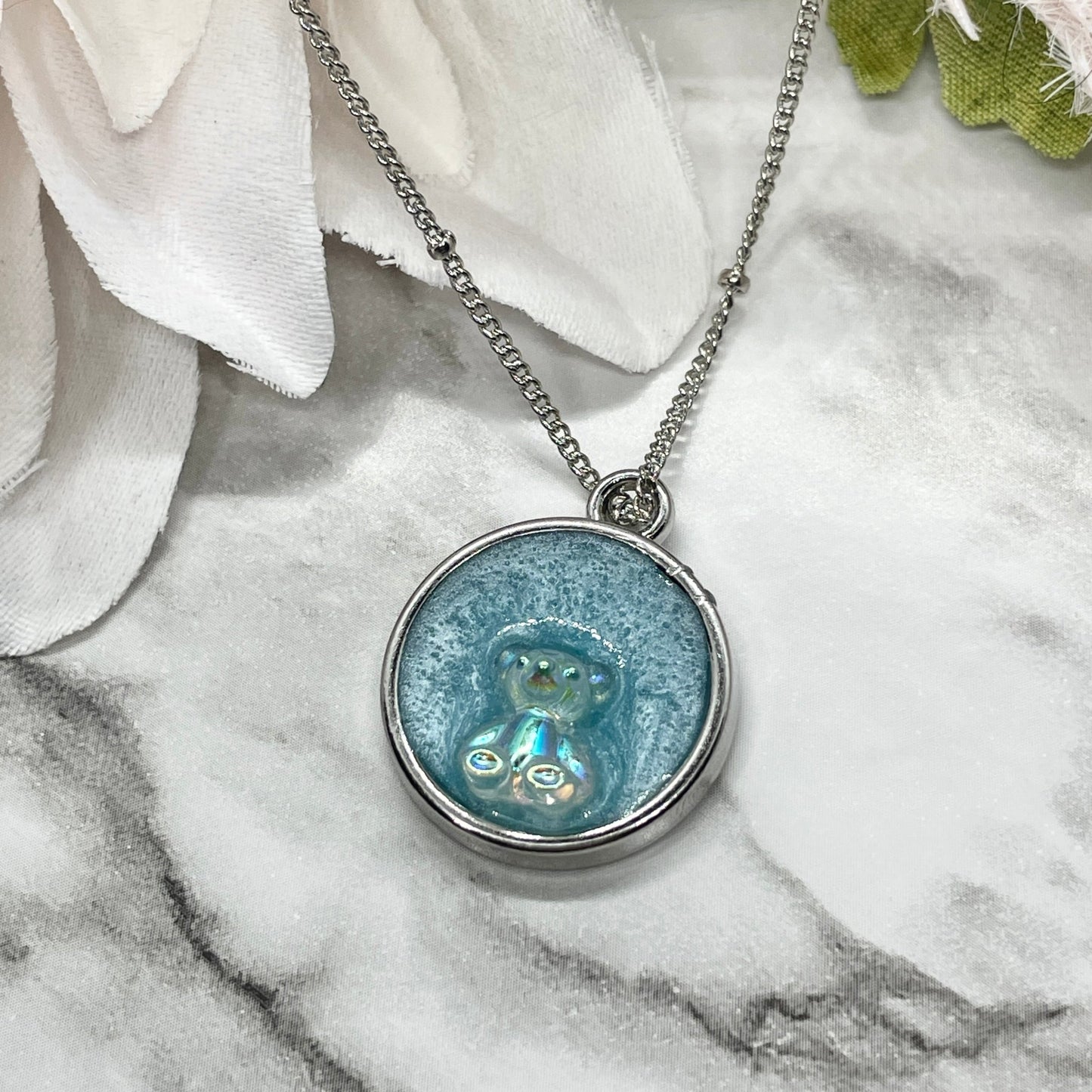 Silver and Blue Jelly Bear Necklace - The Crafting Coder