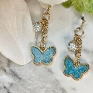 Gold Butterfly Dangle Earrings with Crystal Ball Charm - The Crafting Coder